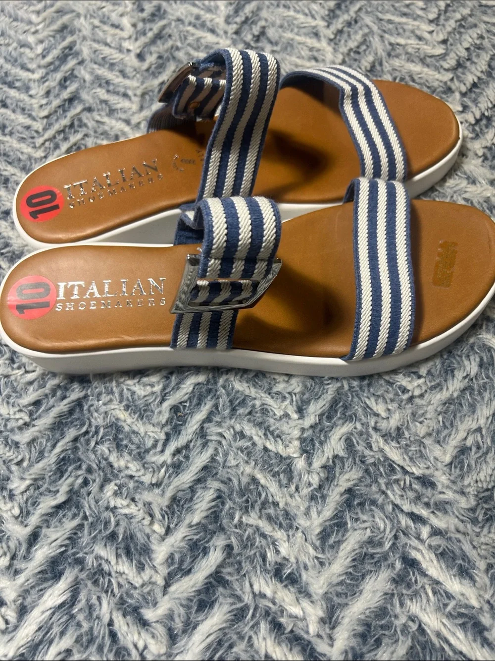 Italian Shoemakers Women’s Dynamo-2 Blue and White Striped Slide Sandals